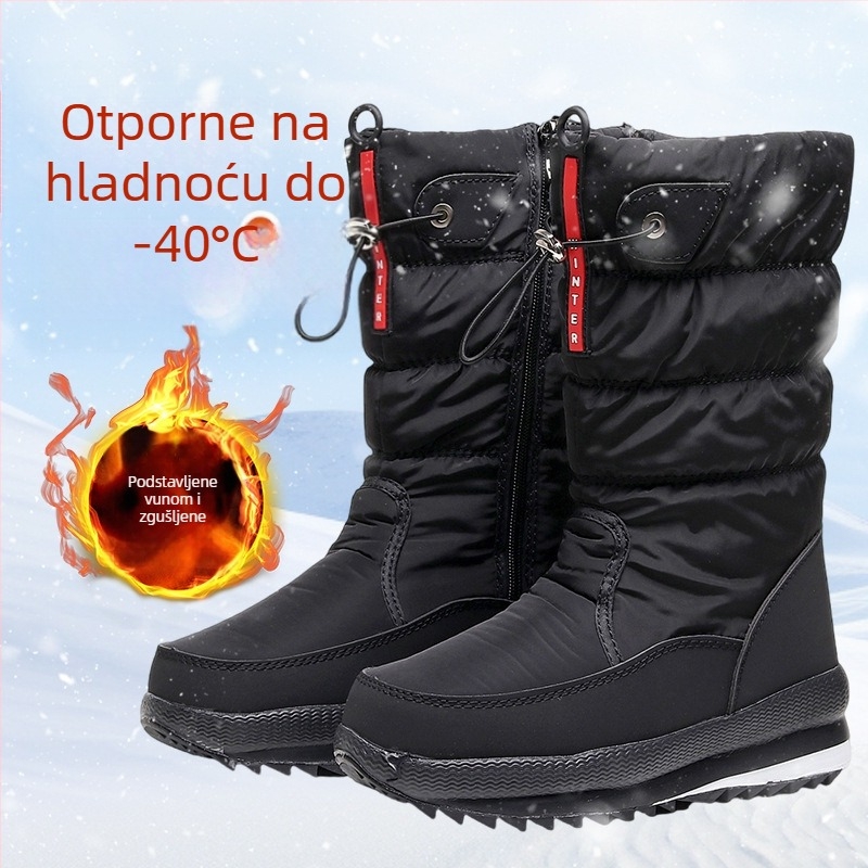 Ženske zimske čizme od pamukom vršnim dijelom, podstava od umjetnog pliša, uložak od umjetne vune, gumena potplata, ravni potpetica