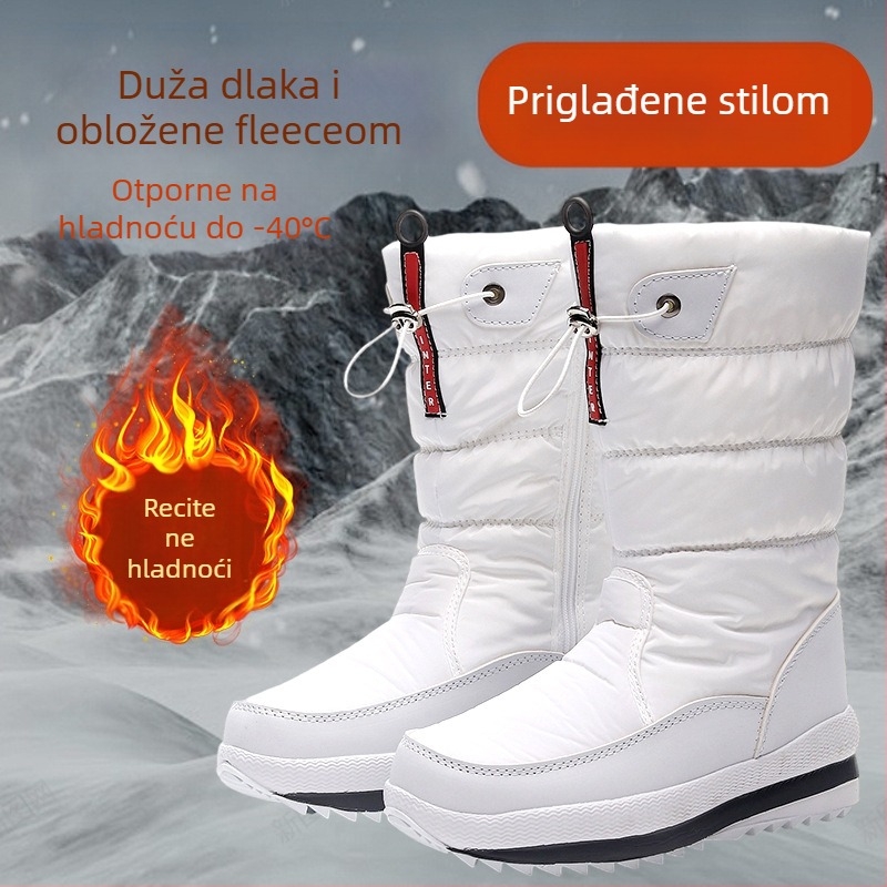 Ženske zimske čizme od pamukom vršnim dijelom, podstava od umjetnog pliša, uložak od umjetne vune, gumena potplata, ravni potpetica