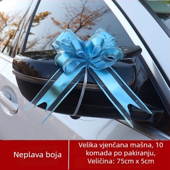 Vjenčani ukras za automobil — Velika mašna za kljućke vrata, traka i cvijet za izvlačenje (Materijal: plastika; Namjena: vjenčanje; Kategorija: rekviziti za uređenje prostora)