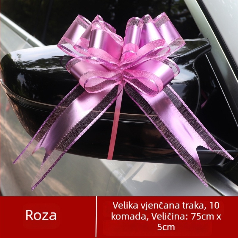 Vjenčani ukras za automobil — Velika mašna za kljućke vrata, traka i cvijet za izvlačenje (Materijal: plastika; Namjena: vjenčanje; Kategorija: rekviziti za uređenje prostora)