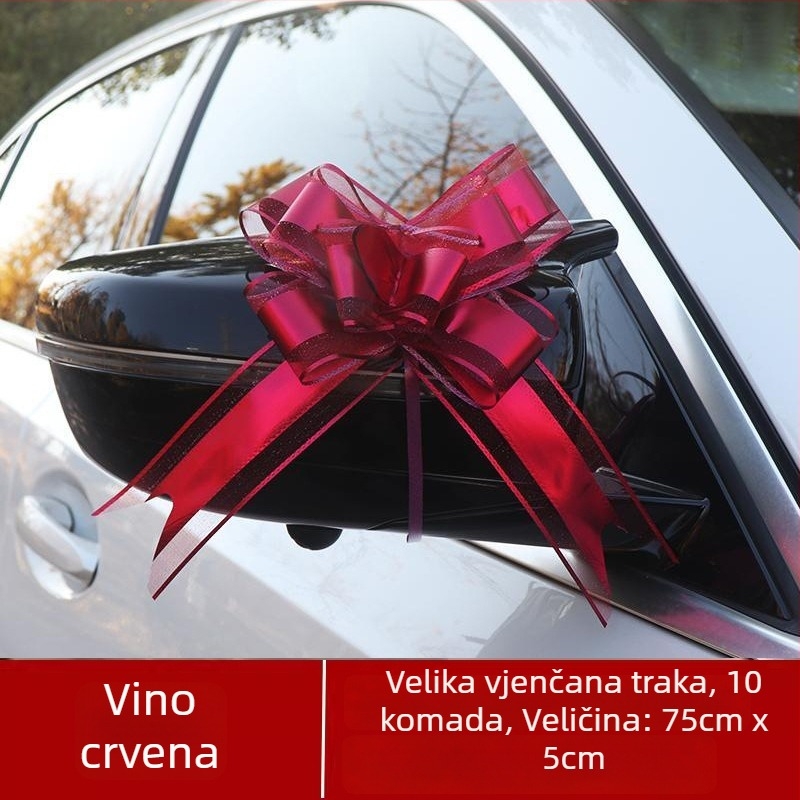 Vjenčani ukras za automobil — Velika mašna za kljućke vrata, traka i cvijet za izvlačenje (Materijal: plastika; Namjena: vjenčanje; Kategorija: rekviziti za uređenje prostora)