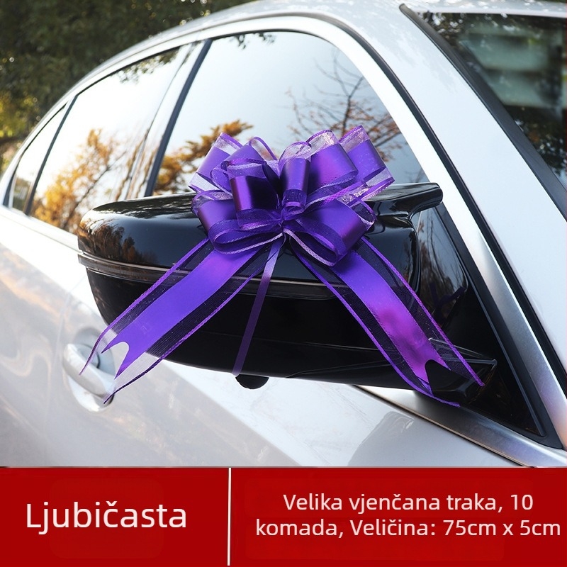 Vjenčani ukras za automobil — Velika mašna za kljućke vrata, traka i cvijet za izvlačenje (Materijal: plastika; Namjena: vjenčanje; Kategorija: rekviziti za uređenje prostora)
