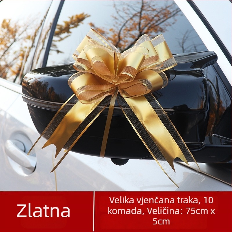 Vjenčani ukras za automobil — Velika mašna za kljućke vrata, traka i cvijet za izvlačenje (Materijal: plastika; Namjena: vjenčanje; Kategorija: rekviziti za uređenje prostora)