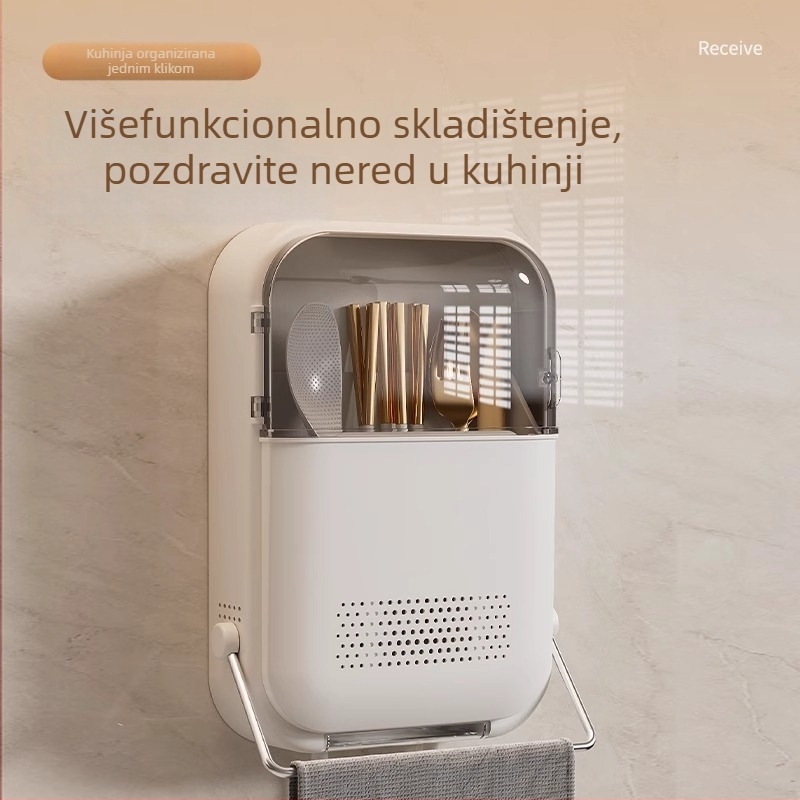 Zidni držač za štapiće | kuhinja, PP materiál, serija Chopstick Tube, posuda za odvod žlica, moguć ispis loga