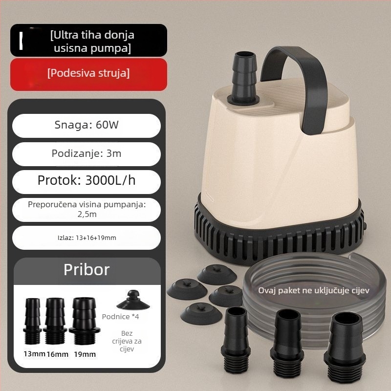 Podmorska pumpa za akvarij – donje usisavanje, filtracijska cirkulacija, iznimno tiha, ABS materijal, za izmjenu vode
