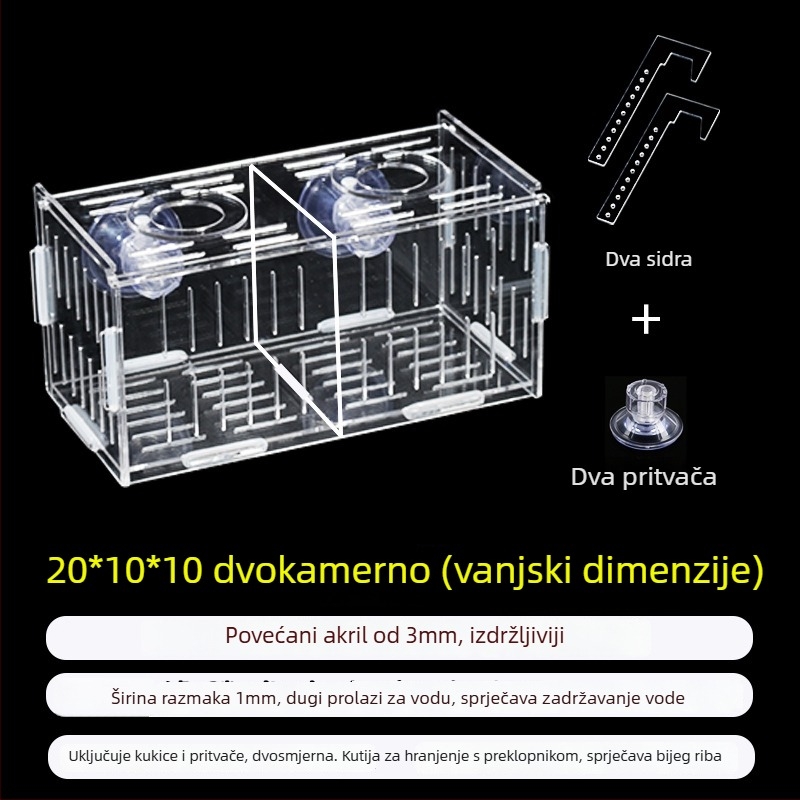 Akril kutija za inkubaciju u akvariju – višestruka funkcija, izolirani mladi riba i kozica, sastavljena
