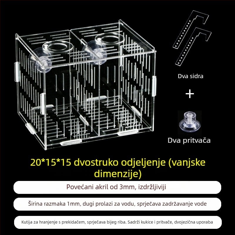 Akril kutija za inkubaciju u akvariju – višestruka funkcija, izolirani mladi riba i kozica, sastavljena