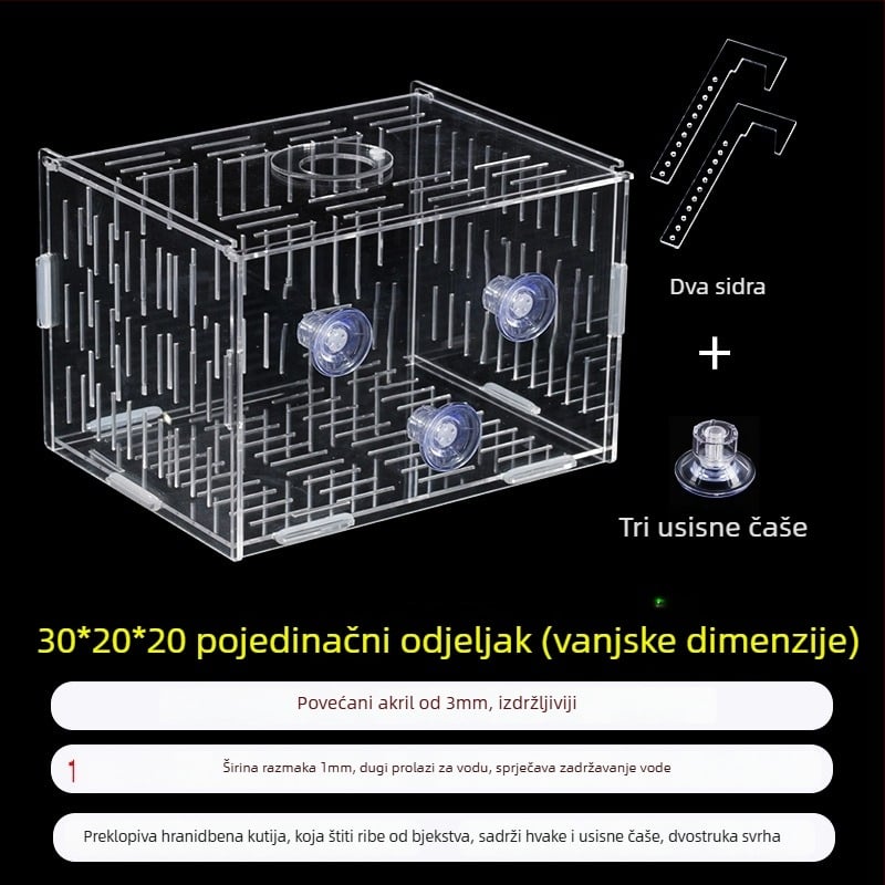 Akril kutija za inkubaciju u akvariju – višestruka funkcija, izolirani mladi riba i kozica, sastavljena
