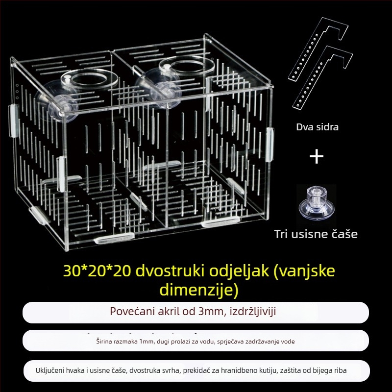 Akril kutija za inkubaciju u akvariju – višestruka funkcija, izolirani mladi riba i kozica, sastavljena