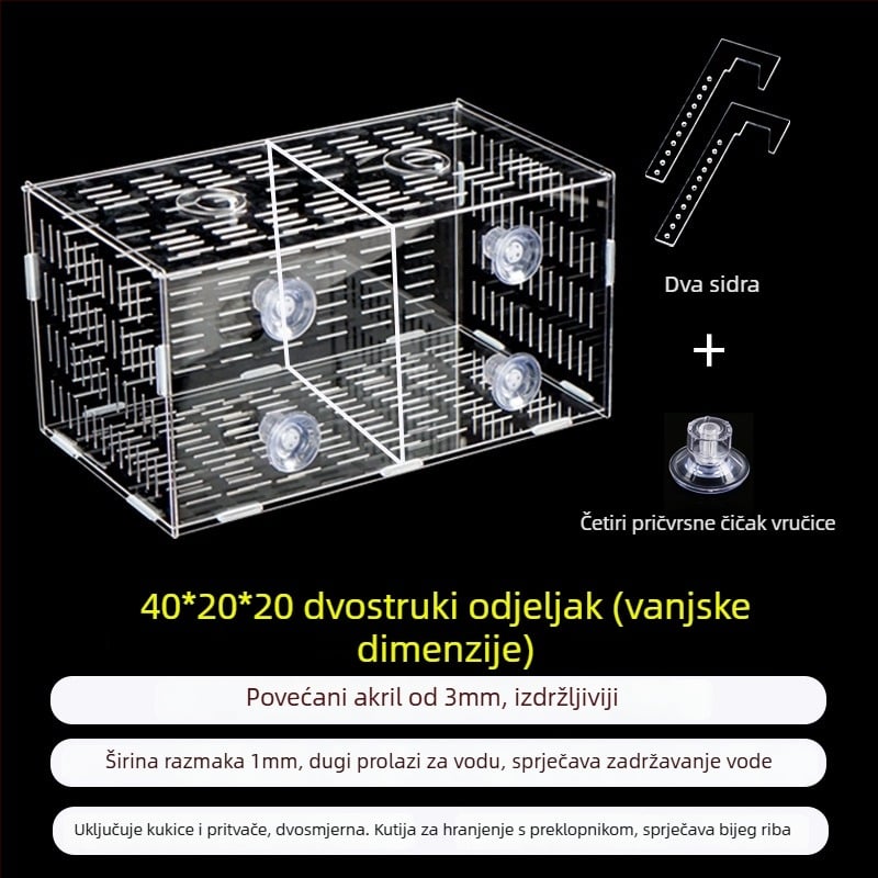 Akril kutija za inkubaciju u akvariju – višestruka funkcija, izolirani mladi riba i kozica, sastavljena