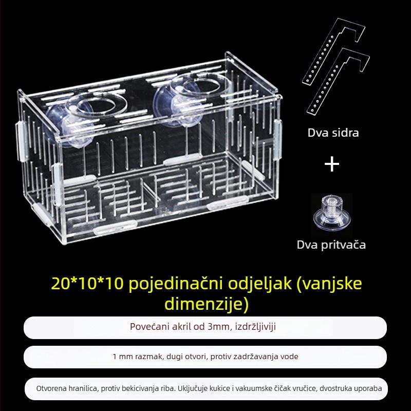 Akril kutija za inkubaciju u akvariju – višestruka funkcija, izolirani mladi riba i kozica, sastavljena