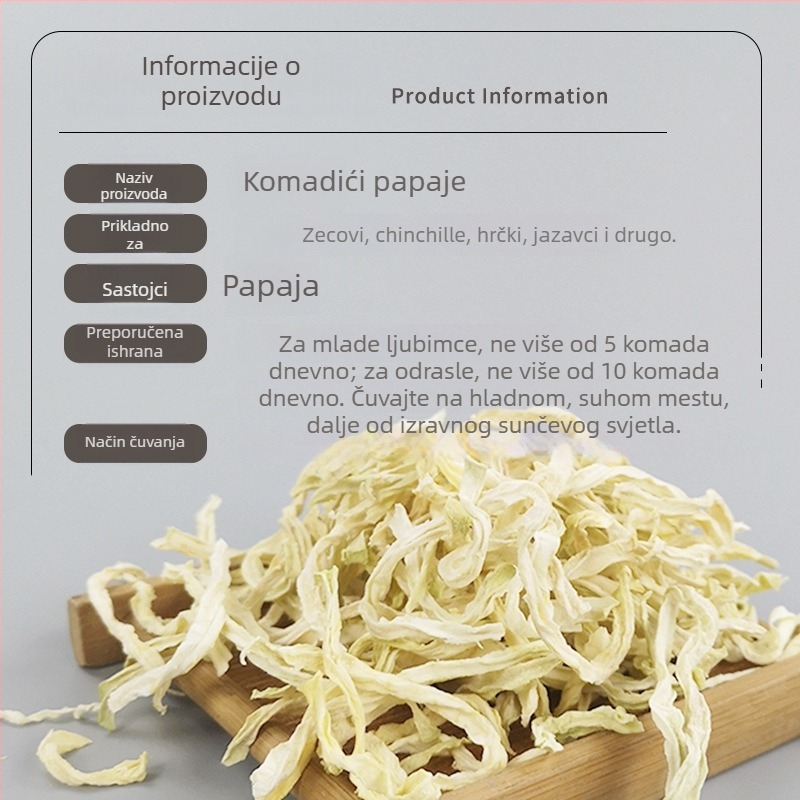 Carrot Valley papaja trakovi – suha hrana za mala kućna ljubimca, 60 g / 500 g