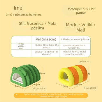 Hamsterovo toplo gnijezdo od PP pamuka, s flecom, debelo, ovalnog oblika, prenosno za unutarnju upotrebu, crtani stil