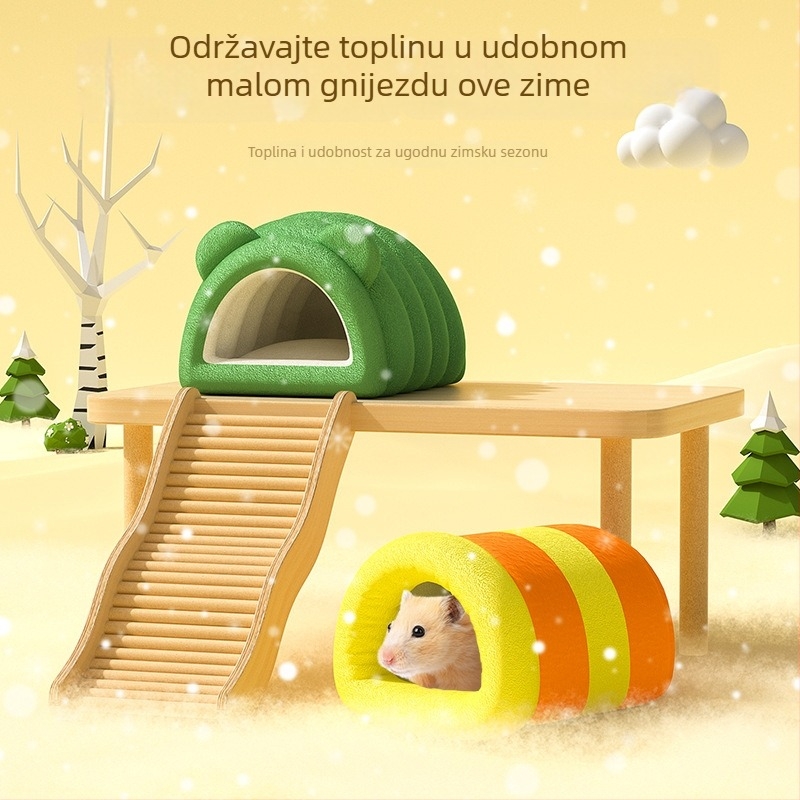 Hamsterovo toplo gnijezdo od PP pamuka, s flecom, debelo, ovalnog oblika, prenosno za unutarnju upotrebu, crtani stil