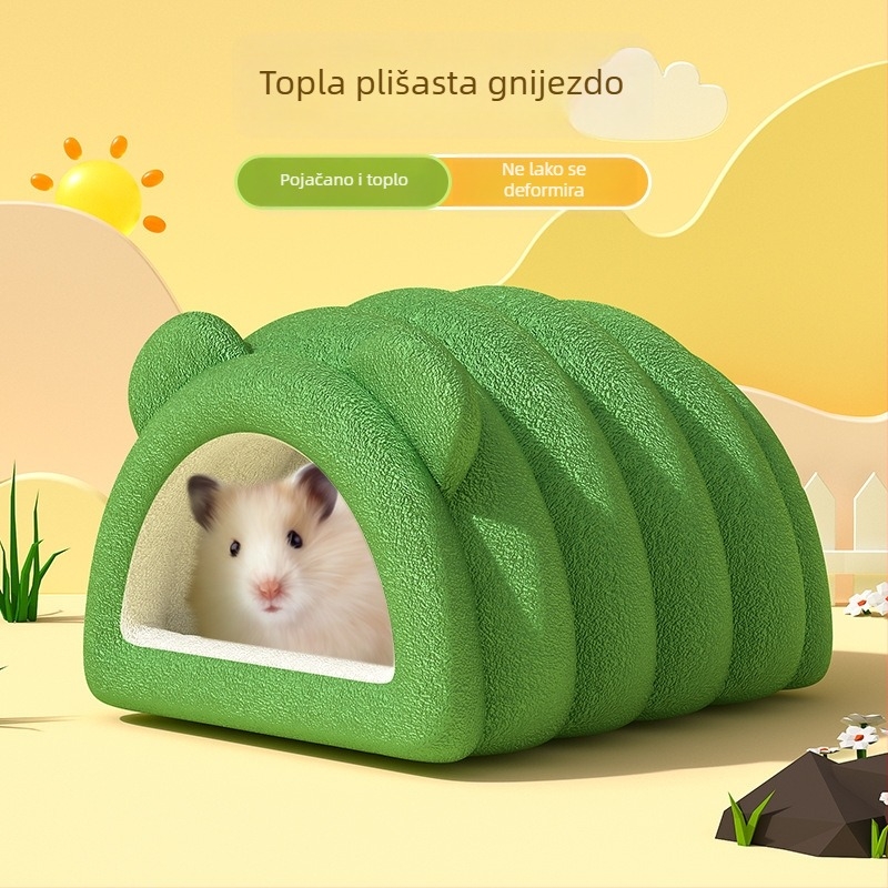 Hamsterovo toplo gnijezdo od PP pamuka, s flecom, debelo, ovalnog oblika, prenosno za unutarnju upotrebu, crtani stil