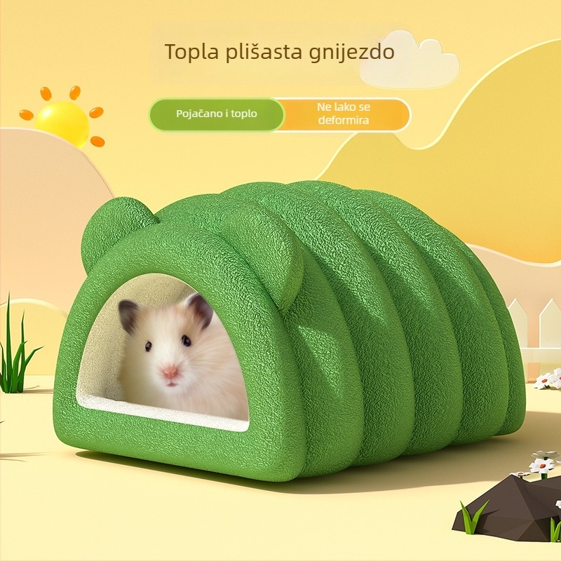 Hamsterovo toplo gnijezdo od PP pamuka, s flecom, debelo, ovalnog oblika, prenosno za unutarnju upotrebu, crtani stil