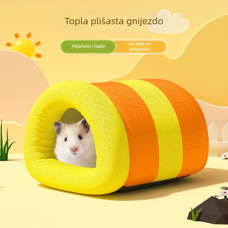 Hamsterovo toplo gnijezdo od PP pamuka, s flecom, debelo, ovalnog oblika, prenosno za unutarnju upotrebu, crtani stil
