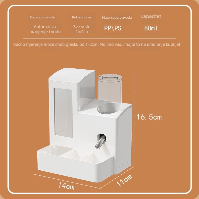 Automatska hranilica za hamsterе, posuda za vodu otporna na curenje, sve-u-jednom posuda za hranu i piće, protiv prevrnutja, kompatibilno sa syrijskim hamsterima