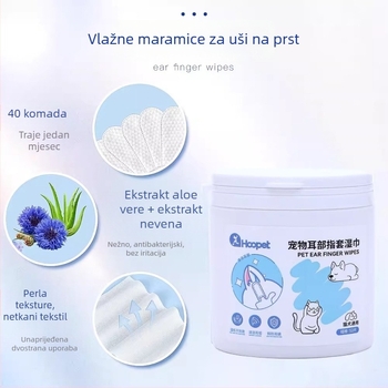 Vlažne maramice za čišćenje ušiju kućnih ljubimaca – za pse i mačke, uklanjanje ušnog voska, netkani materijal