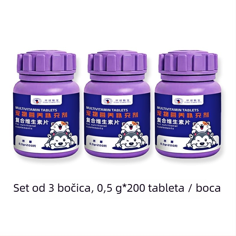 Zdravstveni dodaci za kućne ljubimce: multivitaminski tableti s probioticima za mačke, pse, male ljubimce i ljuskare; kontrola dlaka; pakiranje 200 komada