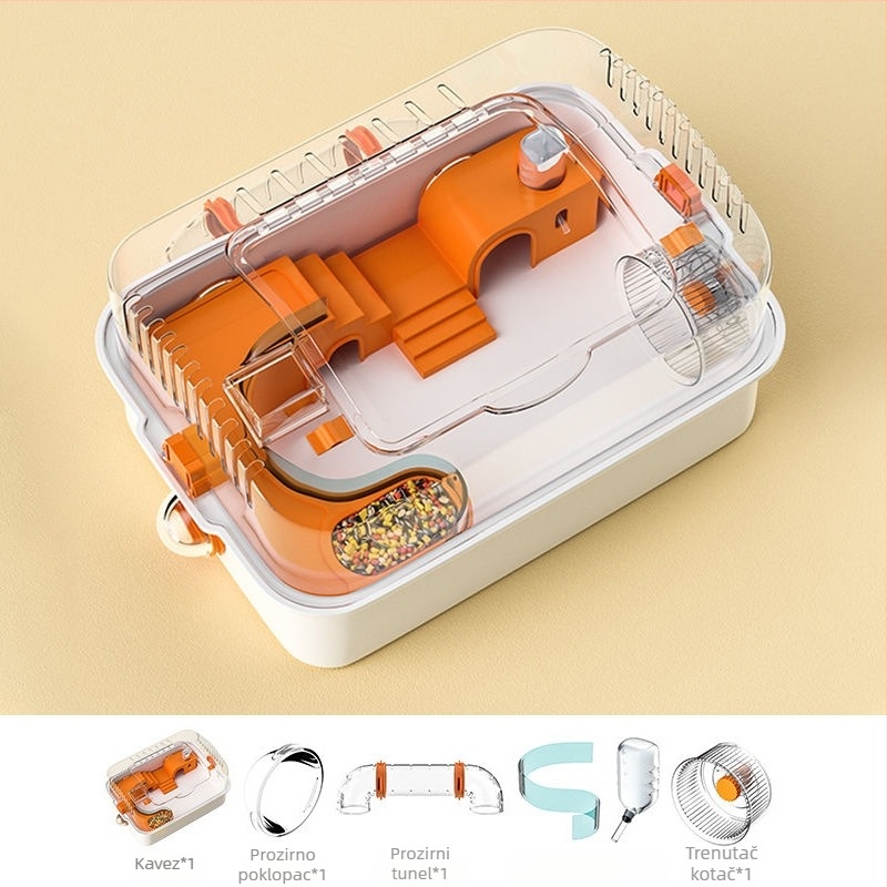 Set za kavezicu i igračke za hrčka — plastika, pravokutni oblik, ventiliran i lako se čisti, pogodan za unutarnju i vanjsku uporabu