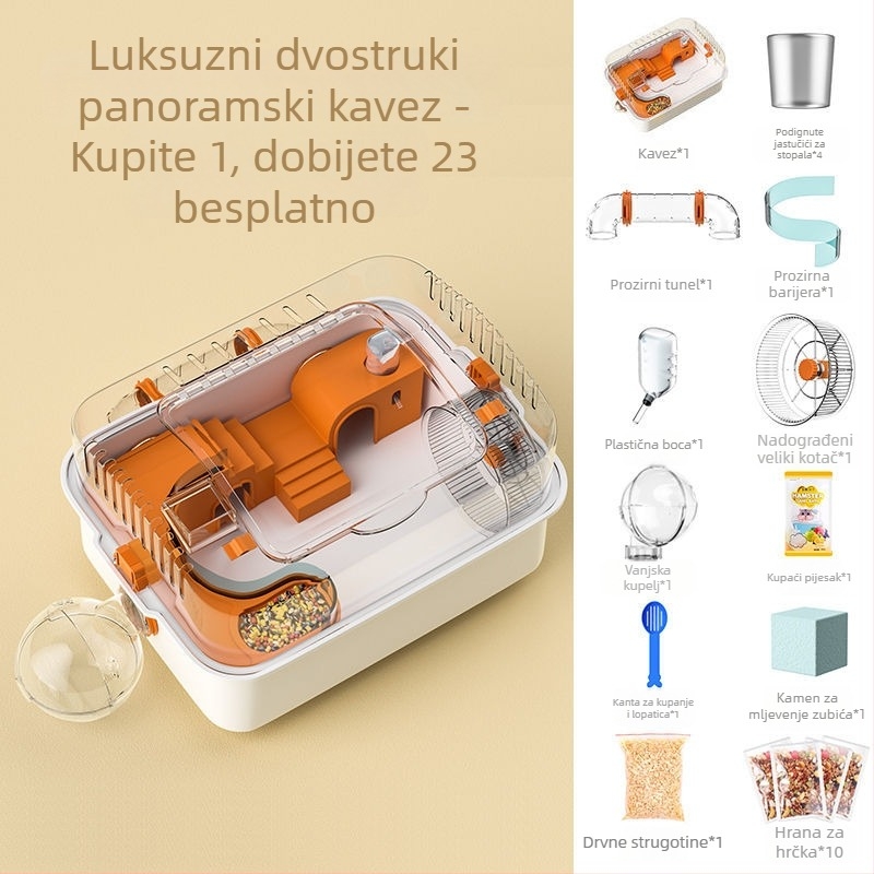 Set za kavezicu i igračke za hrčka — plastika, pravokutni oblik, ventiliran i lako se čisti, pogodan za unutarnju i vanjsku uporabu