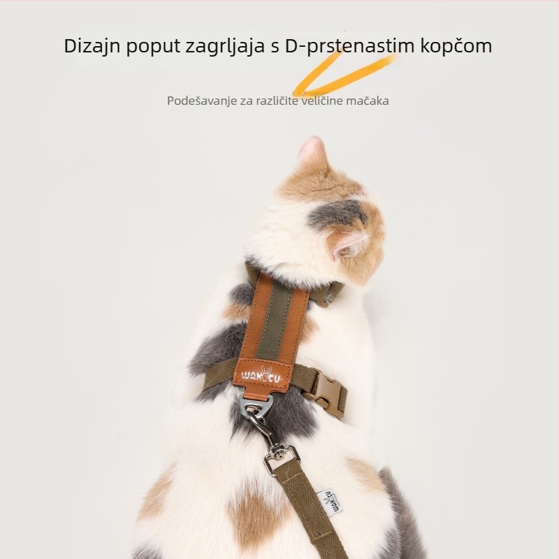 Set za mačku: harnes i povodac - vestni stil, I-oblik, otporan na kidanje, materijal suede PU