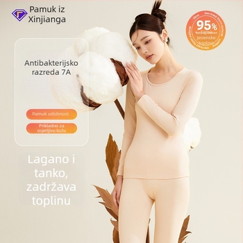 Ženski termalni komplet, 95% pamuk, antibakterijski, okrugli vrat, pulover