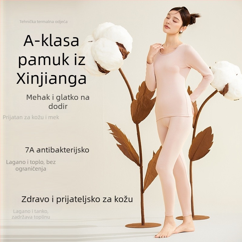 Ženski termalni komplet, 95% pamuk, antibakterijski, okrugli vrat, pulover