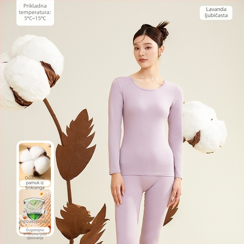 Ženski termalni komplet, 95% pamuk, antibakterijski, okrugli vrat, pulover