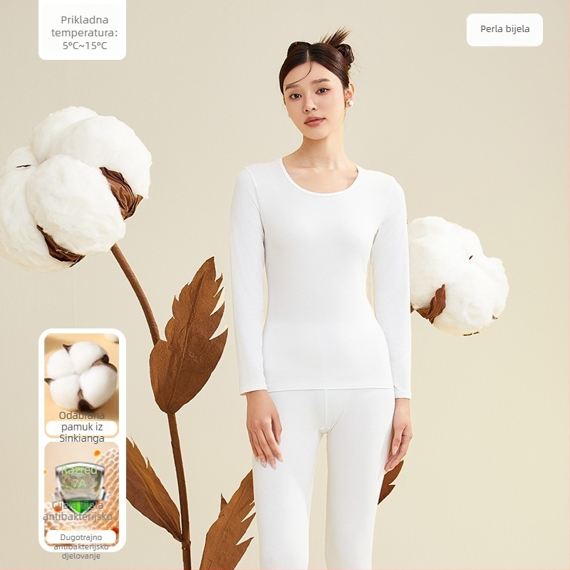 Ženski termalni komplet, 95% pamuk, antibakterijski, okrugli vrat, pulover