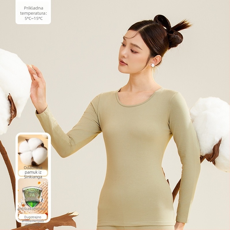 Ženski termalni komplet, 95% pamuk, antibakterijski, okrugli vrat, pulover