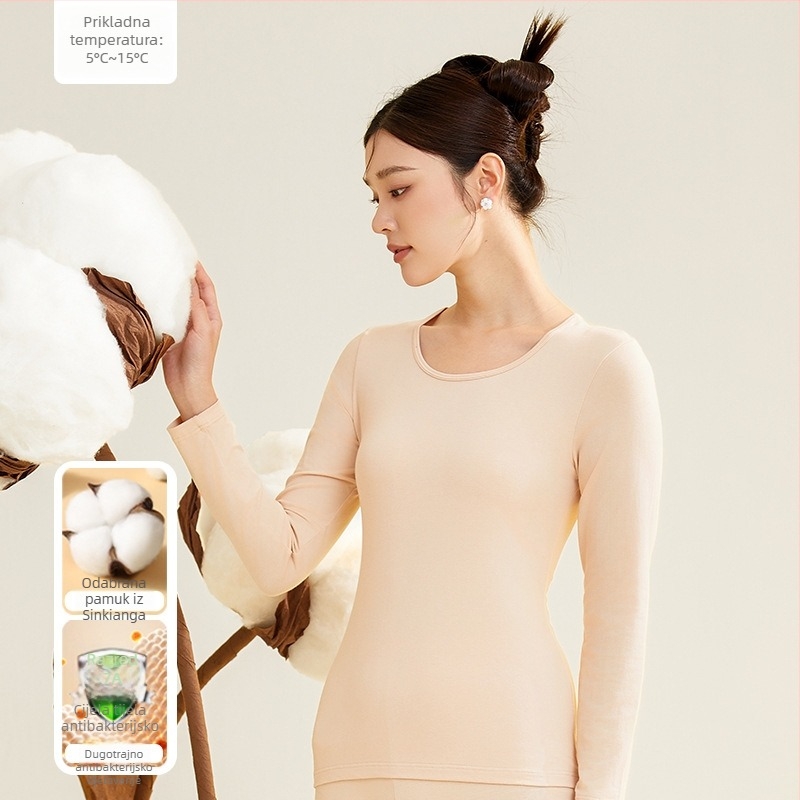 Ženski termalni komplet, 95% pamuk, antibakterijski, okrugli vrat, pulover