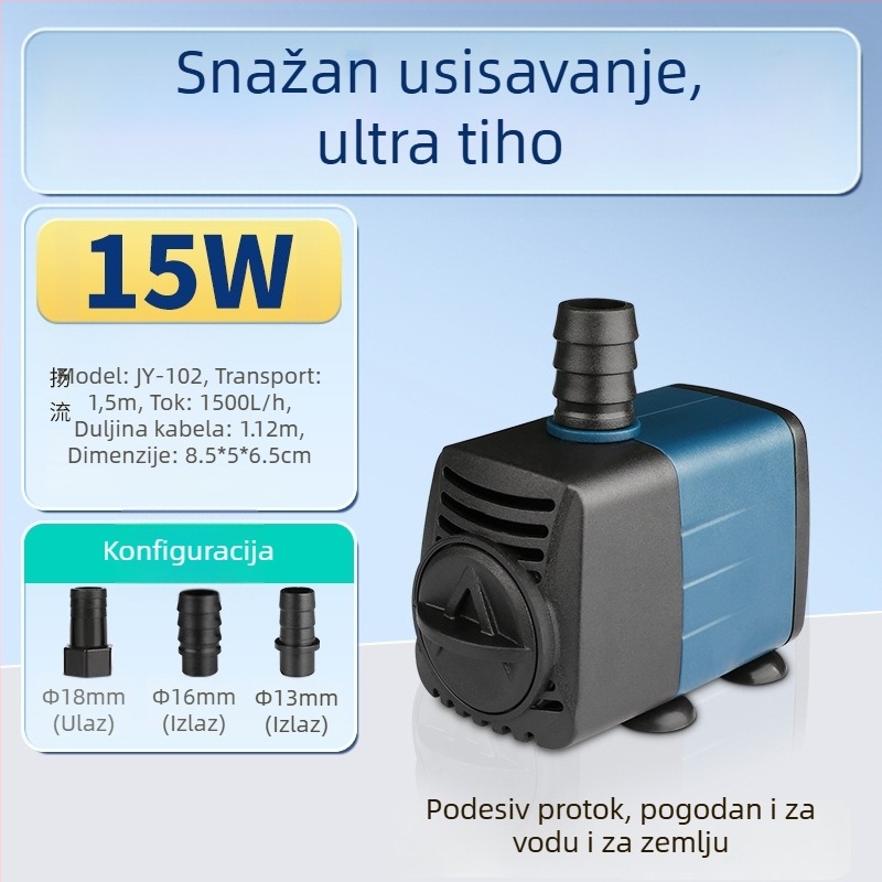 Podmorska pumpa za akvarij s bočnim usisom, cirkulacijom i filtracijom, amfibijski dizajn, izuzetno tiha