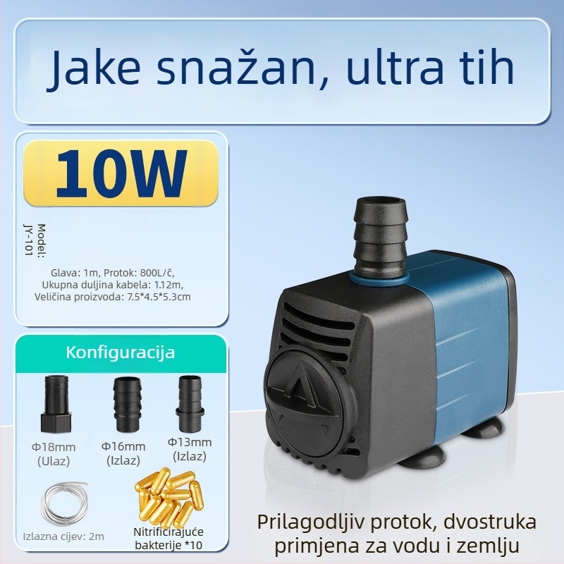 Podmorska pumpa za akvarij s bočnim usisom, cirkulacijom i filtracijom, amfibijski dizajn, izuzetno tiha