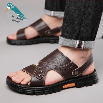 Sandale s gornjim dijelom od teleće kože, kožna podstava, PVC potplat, otvoreni prst