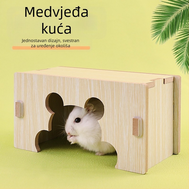 Drvena kućica za hrčke s jednom sobom — masivno drvo, gnijezdo za mala kućne ljubimce
