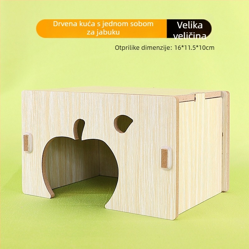 Drvena kućica za hrčke s jednom sobom — masivno drvo, gnijezdo za mala kućne ljubimce
