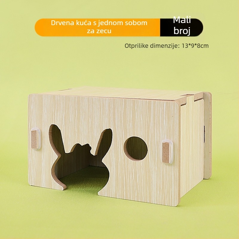 Drvena kućica za hrčke s jednom sobom — masivno drvo, gnijezdo za mala kućne ljubimce