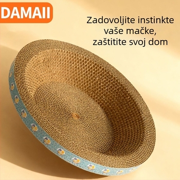 DAMAII Kružna zdjela za grebanje mačaka od valovitog kartona – otporna na habanje, bez ispadanja dlake, mačja igračka u karikaturalnom stilu