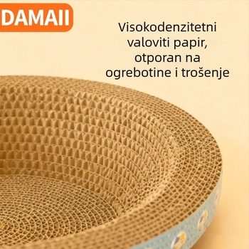 DAMAII Kružna zdjela za grebanje mačaka od valovitog kartona – otporna na habanje, bez ispadanja dlake, mačja igračka u karikaturalnom stilu