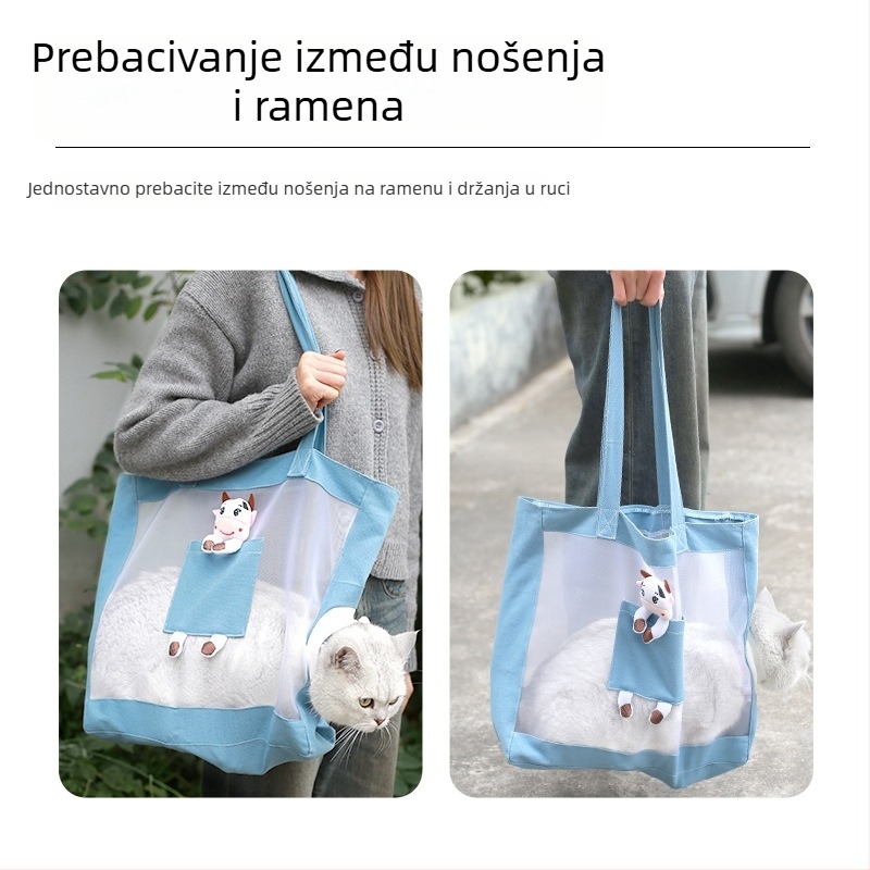 Middall torbica za mačke — prijenosna crossbody torba za kućne ljubimce, platnena mrežasta tkanina, cartoon uzorak, mekani materijal