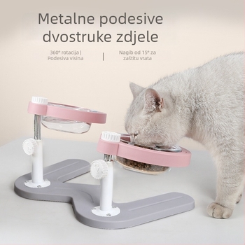 Dvostruka zdjela za hranjenje mačaka s podizanjem i naklonom otvora te zaštitom vrata — materijal ABS+metal+staklo, marka Midali, porijeklo Zhejiang