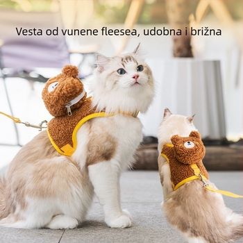 Mačji povodac u stilu prsluka s prsnom pojase, materijal od vunenih kapsula i prozračne mreže, neretraktivan, za jesen i zimu.