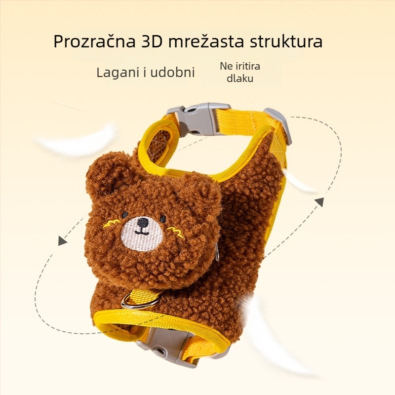 Mačji povodac u stilu prsluka s prsnom pojase, materijal od vunenih kapsula i prozračne mreže, neretraktivan, za jesen i zimu.