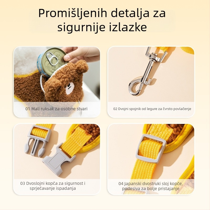 Mačji povodac u stilu prsluka s prsnom pojase, materijal od vunenih kapsula i prozračne mreže, neretraktivan, za jesen i zimu.