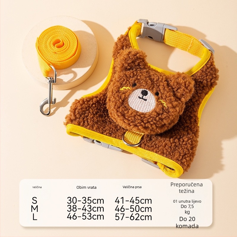 Mačji povodac u stilu prsluka s prsnom pojase, materijal od vunenih kapsula i prozračne mreže, neretraktivan, za jesen i zimu.