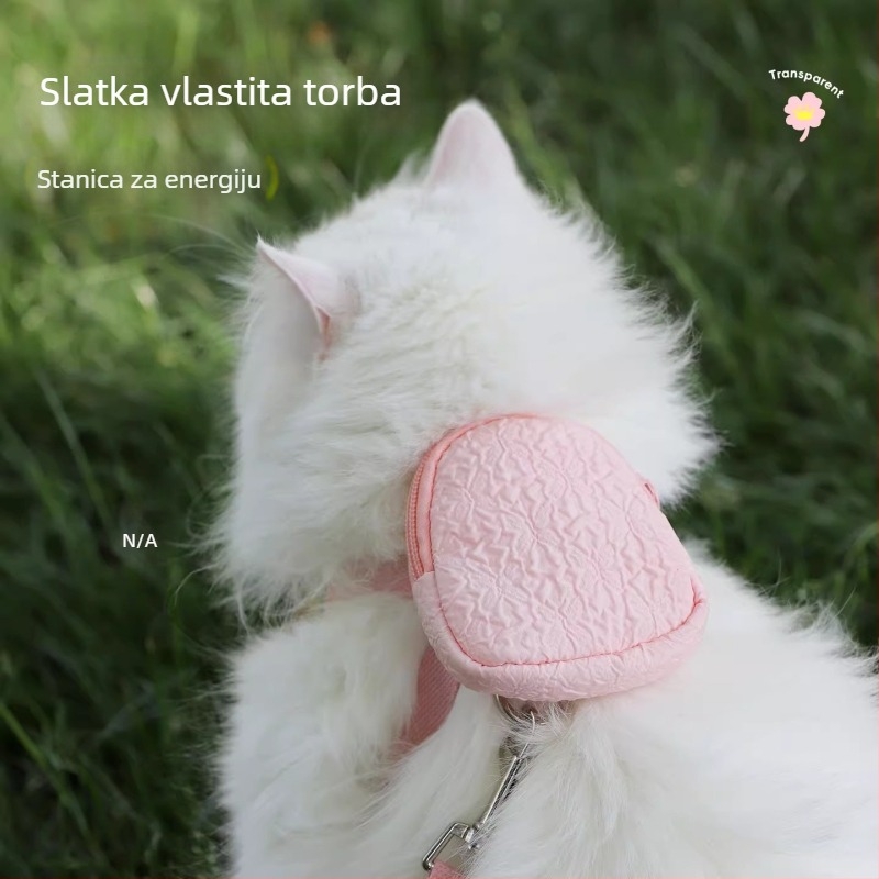 Mačji prsni pojas za šetnju — prozračna vest; materijal: presvana tkanina, cinkova zlitina, poliester-pamučna; kategorija: prsni pojas; pogodno za mačke; ne proširuje
