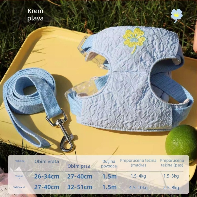 Mačji prsni pojas za šetnju — prozračna vest; materijal: presvana tkanina, cinkova zlitina, poliester-pamučna; kategorija: prsni pojas; pogodno za mačke; ne proširuje