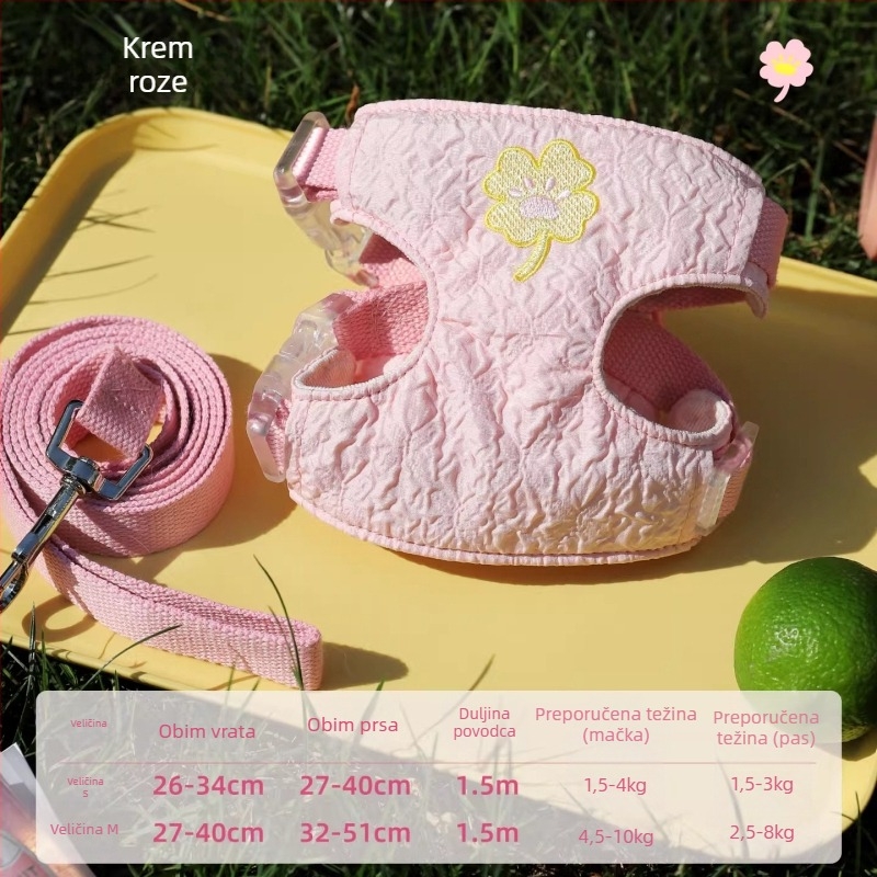 Mačji prsni pojas za šetnju — prozračna vest; materijal: presvana tkanina, cinkova zlitina, poliester-pamučna; kategorija: prsni pojas; pogodno za mačke; ne proširuje